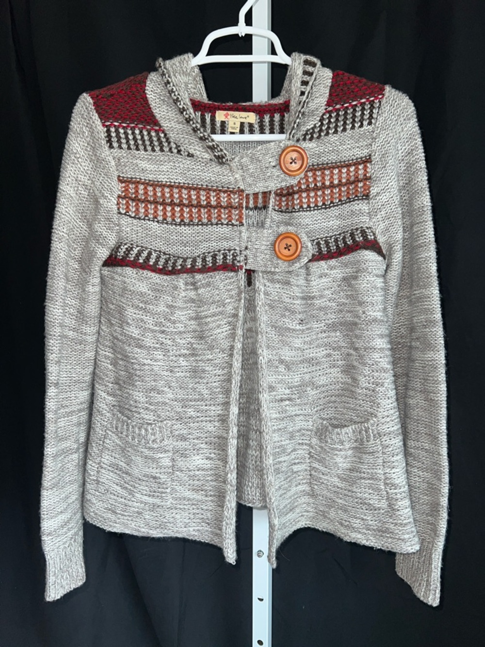 Cozy Hooded Knit Cardigan Like,Love Size S Gray, Rust & Burgundy Big Buttons